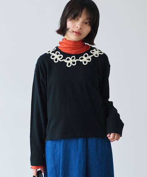 bulle de savon（ビュルデサボン）の「△くるくるはなテープ刺繍 プルオーバー（Tシャツ/カットソー・レディース・ブラック/グレー・FREE）」の21枚目の写真