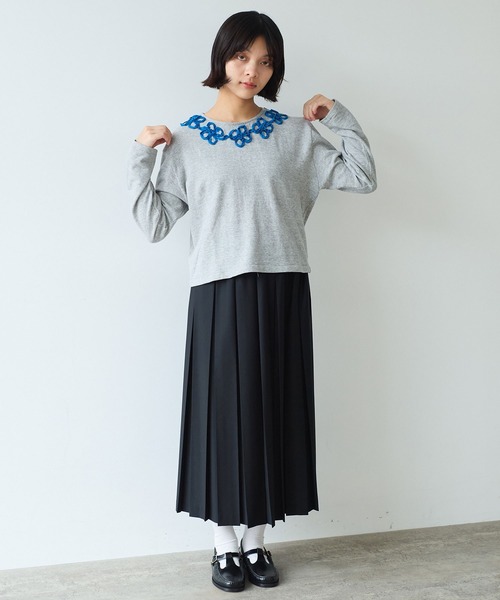 bulle de savon（ビュルデサボン）の「△くるくるはなテープ刺繍 プルオーバー（Tシャツ/カットソー・レディース・ブラック/グレー・FREE）」の18枚目の写真