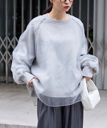 シアーレイヤードボリュームスリーブオーバーサイズスウェットライトグレー