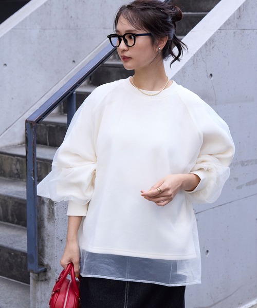 セール】シアーレイヤードボリュームスリーブオーバーサイズスウェット
