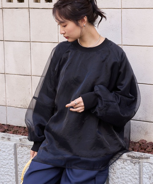 シアーレイヤードボリュームスリーブオーバーサイズスウェット MONO