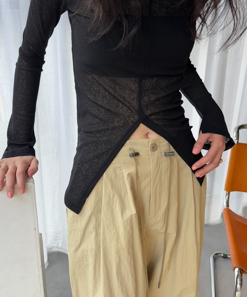 FUULLY STUDIO（フーリィーステューディオ）の「グログランタックワイドパンツ/撥水（その他パンツ・レディース・ベージュ/ネイビー・FREE）」の8枚目の写真