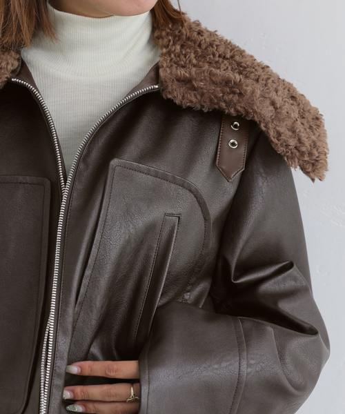 セール】フェイクレザーショートブルゾン（その他アウター）｜U by