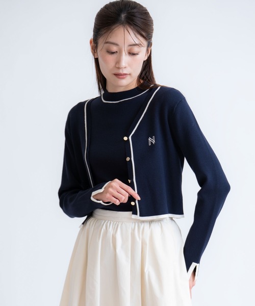 NOELA(ノエラ)の「ロゴ刺繍アンサンブル(カーディガン/ボレロ・レディース・ネイビー/ベージュ/キャメル・フリー)」の6枚目の写真