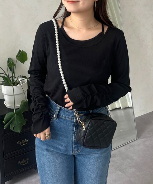 prose verse(プロズヴェール)の「キャミレイヤードトップス(Tシャツ/カットソー・レディース・ブラック/アイボリー・LARGE/MEDIUM)」の1枚目の写真