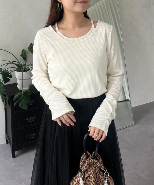 prose verse(プロズヴェール)の「キャミレイヤードトップス(Tシャツ/カットソー・レディース・ブラック/アイボリー・LARGE/MEDIUM)」の13枚目の写真