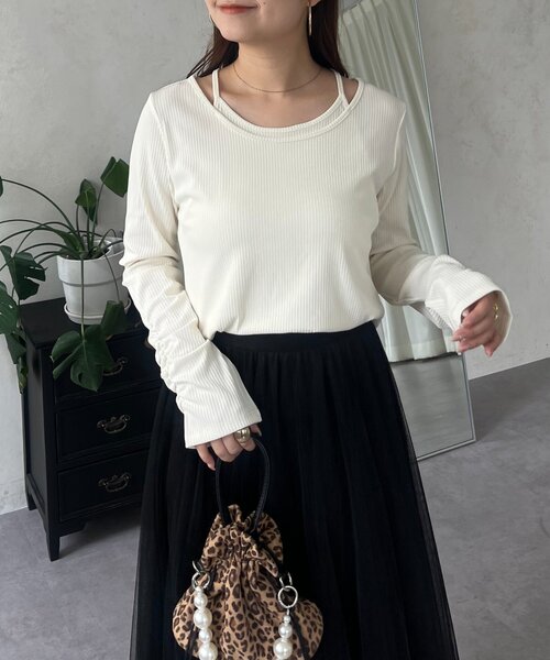 prose verse(プロズヴェール)の「キャミレイヤードトップス(Tシャツ/カットソー・レディース・ブラック/アイボリー・LARGE/MEDIUM)」の15枚目の写真