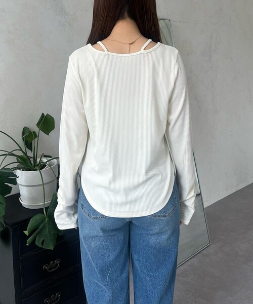 prose verse(プロズヴェール)の「キャミレイヤードトップス(Tシャツ/カットソー・レディース・ブラック/アイボリー・LARGE/MEDIUM)」の3枚目の写真