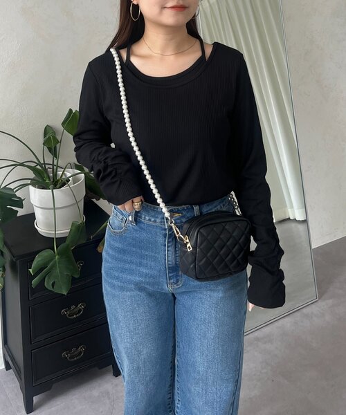 prose verse(プロズヴェール)の「キャミレイヤードトップス(Tシャツ/カットソー・レディース・ブラック/アイボリー・LARGE/MEDIUM)」の9枚目の写真