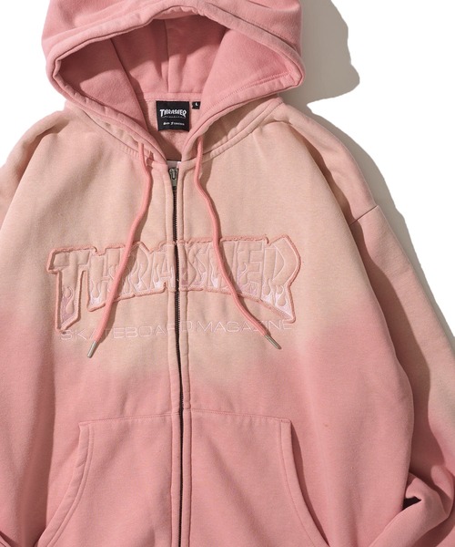 THRASHER（スラッシャー）の「【THRASHER / スラッシャー】裏起毛フェード加工 フロントロゴ刺繍 ジップアップパーカー（パーカー・メンズ・ブラック/ピンク/ブラウン・MEDIUM/LARGE/X-LARGE）」の3枚目の写真