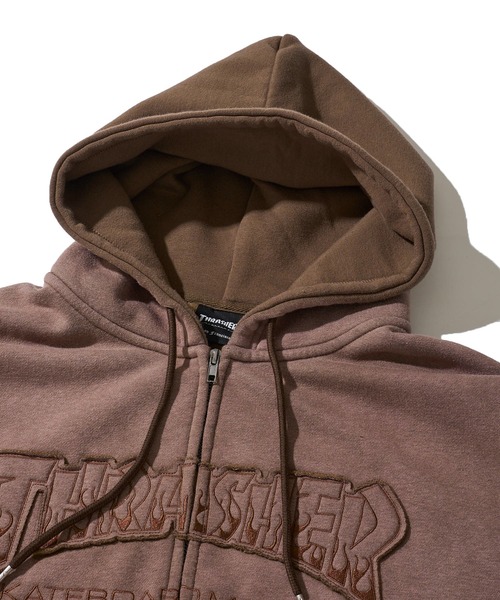 THRASHER（スラッシャー）の「【THRASHER / スラッシャー】裏起毛フェード加工 フロントロゴ刺繍 ジップアップパーカー（パーカー・メンズ・ブラック/ピンク/ブラウン・MEDIUM/LARGE/X-LARGE）」の10枚目の写真