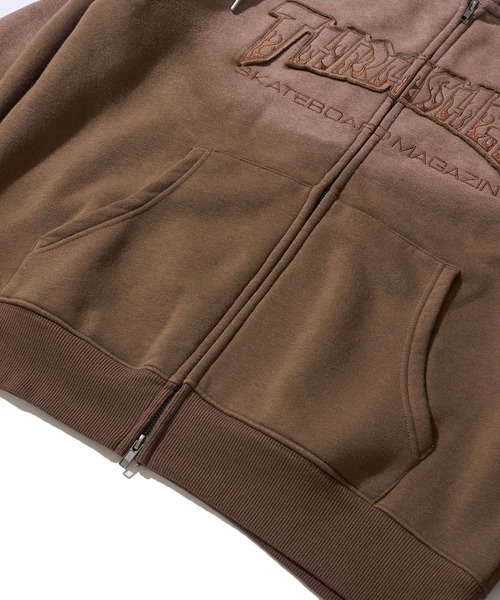 THRASHER（スラッシャー）の「【THRASHER / スラッシャー】裏起毛フェード加工 フロントロゴ刺繍 ジップアップパーカー（パーカー・メンズ・ブラック/ピンク/ブラウン・MEDIUM/LARGE/X-LARGE）」の13枚目の写真