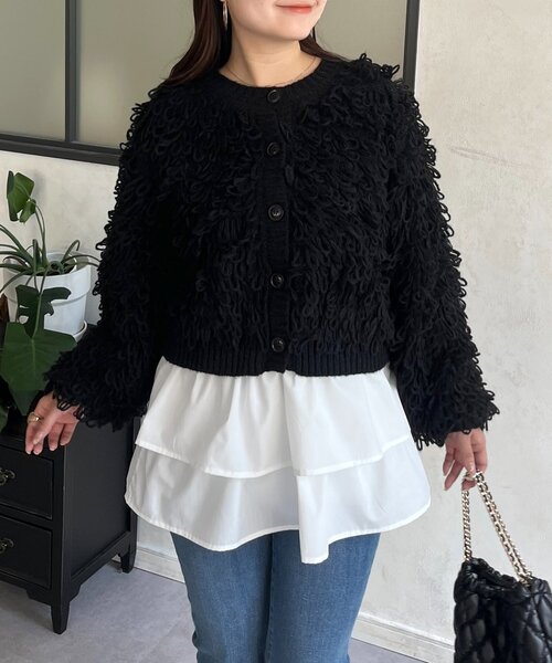 prose verse(プロズヴェール)の「ループフリンジニットカーディガン(カーディガン/ボレロ・レディース・アイボリー/ブラック/ピンク・MEDIUM)」の1枚目の写真