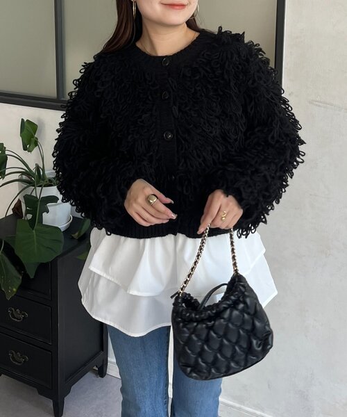 prose verse(プロズヴェール)の「ループフリンジニットカーディガン(カーディガン/ボレロ・レディース・アイボリー/ブラック/ピンク・MEDIUM)」の15枚目の写真