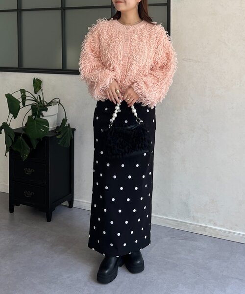 prose verse(プロズヴェール)の「ループフリンジニットカーディガン(カーディガン/ボレロ・レディース・アイボリー/ブラック/ピンク・MEDIUM)」の4枚目の写真