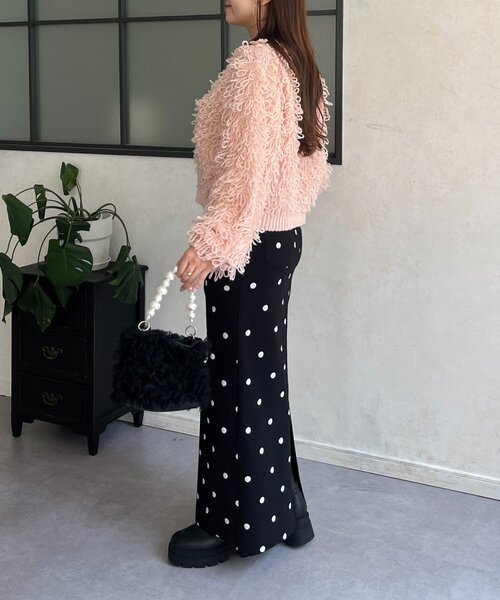 prose verse(プロズヴェール)の「ループフリンジニットカーディガン(カーディガン/ボレロ・レディース・アイボリー/ブラック/ピンク・MEDIUM)」の6枚目の写真