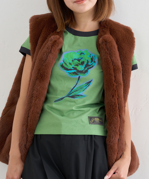 U by SPICK&SPAN(ユーバイスピックアンドスパン)の「GANNI/ガニー Basic Cotton Jersey Peony Baby Fit(Tシャツ/カットソー・レディース・ブラック系その他/ライトグリーン・SMALL)」の4枚目の写真