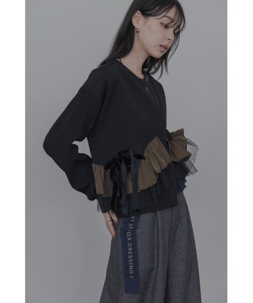 Eimee Law(エイミーロウ)の「ランダムリボンフリルニットカーデ(カーディガン/ボレロ・レディース・グレー/チャコールグレー/ブラック/ブラック系/ブラウン系/グレー系・FREE)」の7枚目の写真