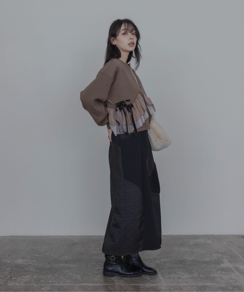 Eimee Law(エイミーロウ)の「ランダムリボンフリルニットカーデ(カーディガン/ボレロ・レディース・グレー/チャコールグレー/ブラック/ブラック系/ブラウン系/グレー系・FREE)」の10枚目の写真