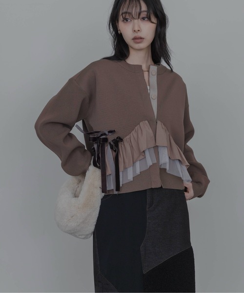 Eimee Law(エイミーロウ)の「ランダムリボンフリルニットカーデ(カーディガン/ボレロ・レディース・グレー/チャコールグレー/ブラック/ブラック系/ブラウン系/グレー系・FREE)」の11枚目の写真