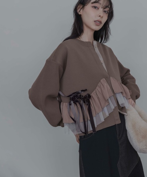 Eimee Law(エイミーロウ)の「ランダムリボンフリルニットカーデ(カーディガン/ボレロ・レディース・グレー/チャコールグレー/ブラック/ブラック系/ブラウン系/グレー系・FREE)」の14枚目の写真