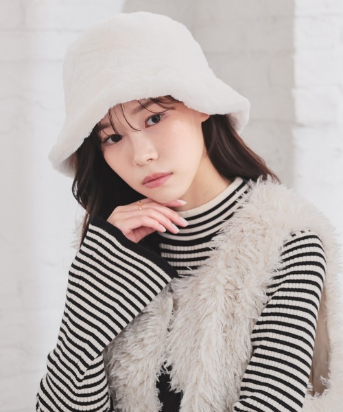 Honeys（ハニーズ）の「エコファーバケットハット（ハット・レディース・ベージュ系その他/グレー系その他/アイボリー/ブラック・FREE）」の5枚目の写真