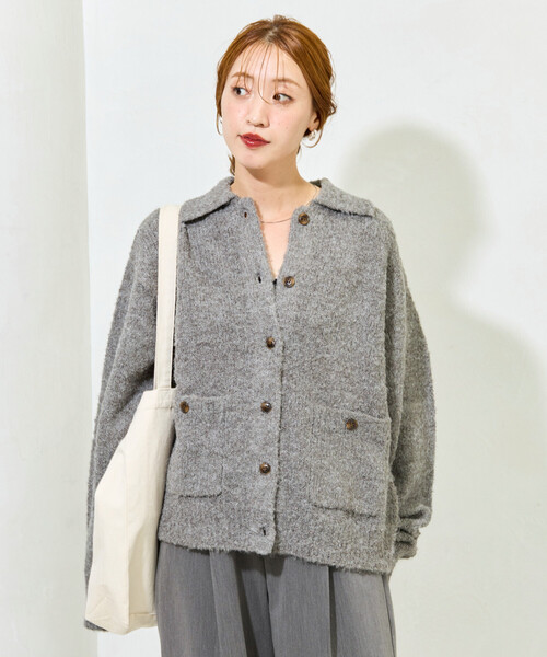 セール】限定展開 ブークレニット 襟付き ニット ボタン カーデ