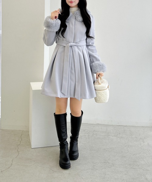 タグ付き✨ ふりふ　猫の恩返し　ロング　コート　F　エンジ　和 クレストブリッジチェックダブルフェイスロングコート