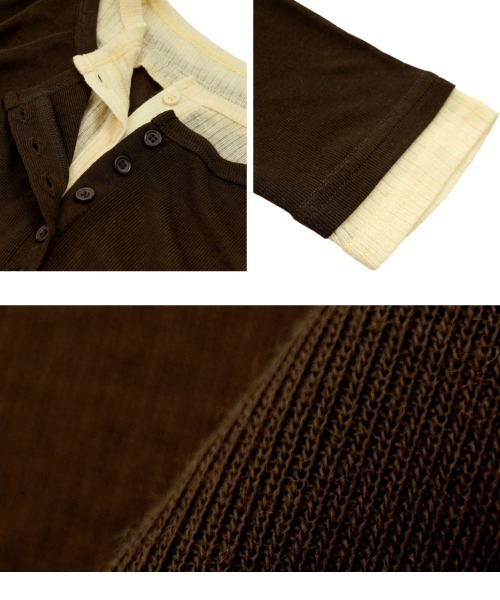 KOBE LETTUCE（コウベレタス）の「レイヤード風ヘンリーネックシアートップス（Tシャツ/カットソー・レディース・ブラウン/ワイン/チャコール/ネイビー・M）」の11枚目の写真