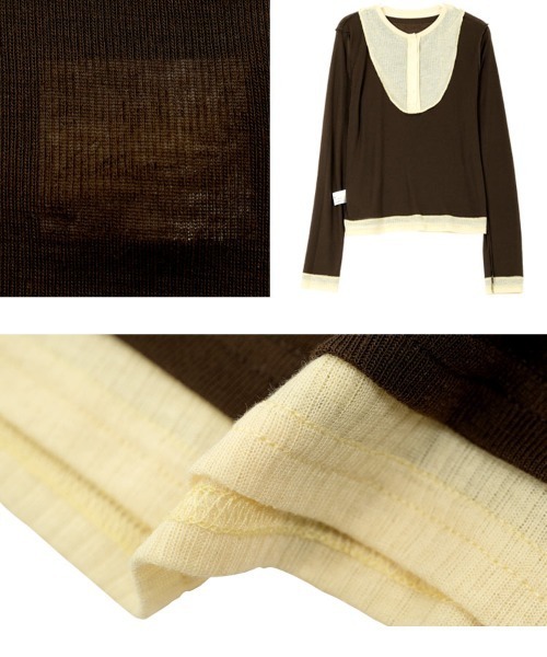 KOBE LETTUCE（コウベレタス）の「レイヤード風ヘンリーネックシアートップス（Tシャツ/カットソー・レディース・ブラウン/ワイン/チャコール/ネイビー・M）」の12枚目の写真