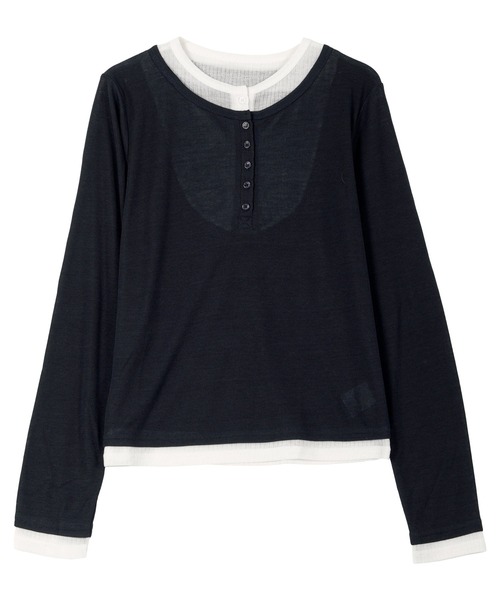 KOBE LETTUCE（コウベレタス）の「レイヤード風ヘンリーネックシアートップス（Tシャツ/カットソー・レディース・ブラウン/ワイン/チャコール/ネイビー・M）」の13枚目の写真