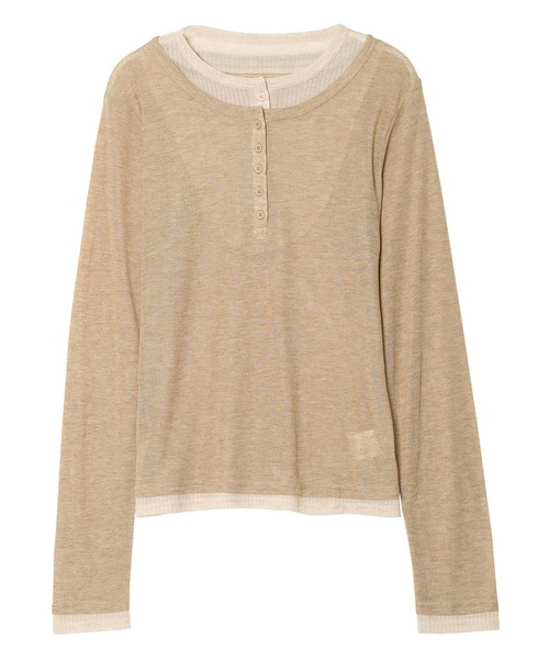 KOBE LETTUCE（コウベレタス）の「レイヤード風ヘンリーネックシアートップス（Tシャツ/カットソー・レディース・ブラウン/ワイン/チャコール/ネイビー・M）」の18枚目の写真