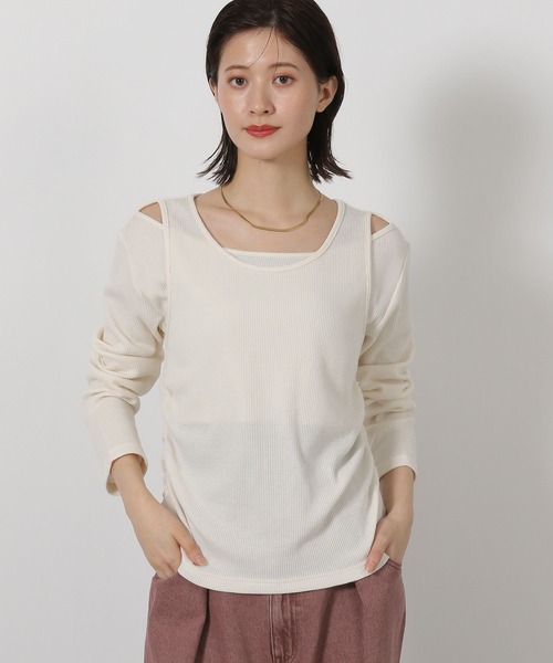 LAKOLE(ラコレ)の「ワッフルレイヤード長袖 / 598884(Tシャツ/カットソー・レディース・レッド/アイボリー/ブラック・FREE)」の3枚目の写真