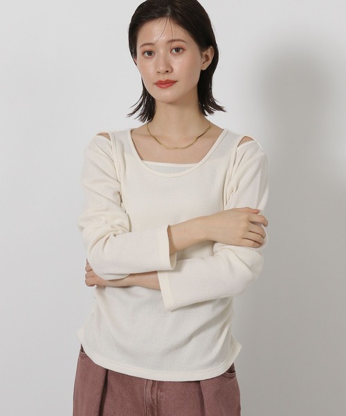 LAKOLE(ラコレ)の「ワッフルレイヤード長袖 / 598884(Tシャツ/カットソー・レディース・レッド/アイボリー/ブラック・FREE)」の12枚目の写真
