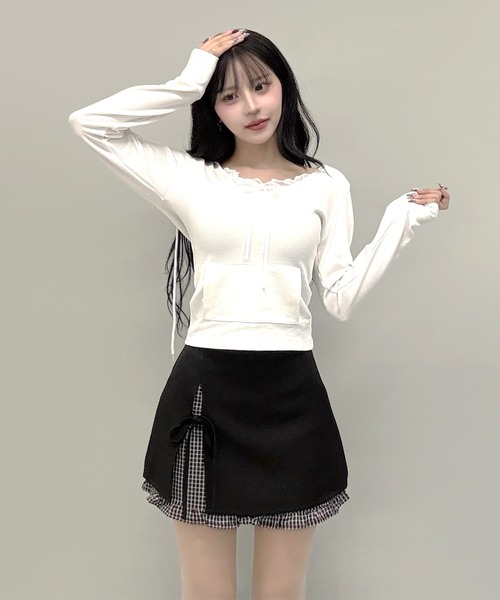 FOLLOWIN(フォロウィン)の「レイヤード風チェックリボン付きスリットデザイン台形スカート(スカート・レディース・グレー/ブラック・SMALL/MEDIUM/LARGE)」の10枚目の写真