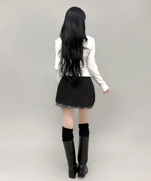 FOLLOWIN(フォロウィン)の「レイヤード風チェックリボン付きスリットデザイン台形スカート(スカート・レディース・グレー/ブラック・SMALL/MEDIUM/LARGE)」の17枚目の写真