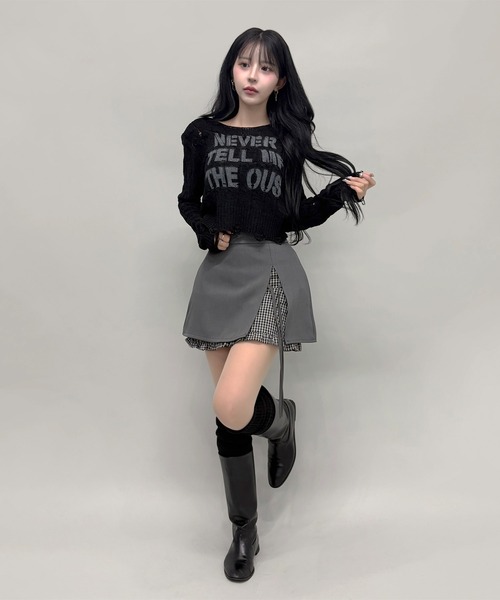 FOLLOWIN(フォロウィン)の「レイヤード風チェックリボン付きスリットデザイン台形スカート(スカート・レディース・グレー/ブラック・SMALL/MEDIUM/LARGE)」の18枚目の写真
