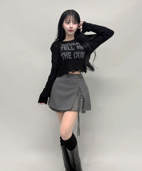 FOLLOWIN(フォロウィン)の「レイヤード風チェックリボン付きスリットデザイン台形スカート(スカート・レディース・グレー/ブラック・SMALL/MEDIUM/LARGE)」の20枚目の写真