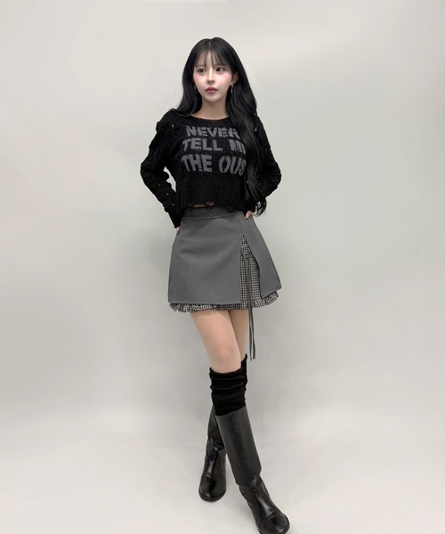 FOLLOWIN(フォロウィン)の「レイヤード風チェックリボン付きスリットデザイン台形スカート(スカート・レディース・グレー/ブラック・SMALL/MEDIUM/LARGE)」の19枚目の写真