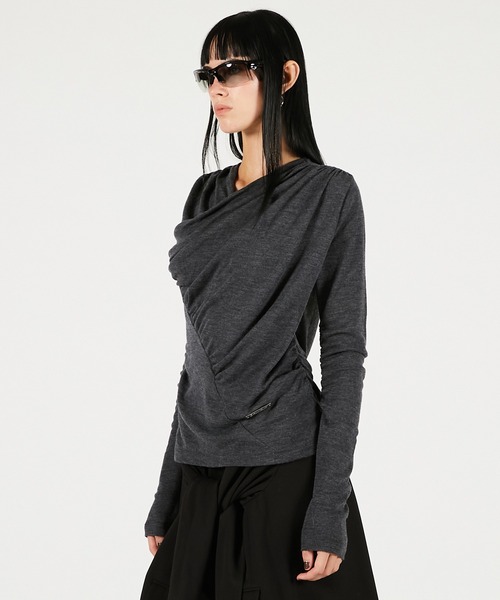 PRANK PROJECT（プランクプロジェクト）の「ドレープクロストップス / Drape Cross-Over Top（その他トップス・レディース・イエロー/チャコールグレー・FREE）」の9枚目の写真