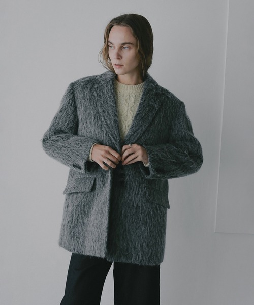 MANOF(マノフ)の「SHAGGY TAILORED OVER JACKET(テーラードジャケット・レディース・ブラウン/グレー・S/M)」の2枚目の写真