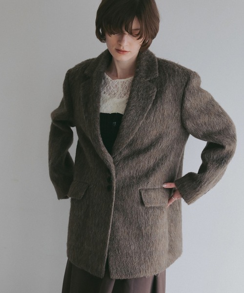 MANOF(マノフ)の「SHAGGY TAILORED OVER JACKET(テーラードジャケット・レディース・ブラウン/グレー・S/M)」の11枚目の写真
