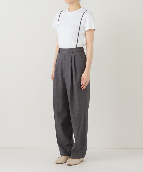 極美品✨エルアンノアール　グレンチェックサスペンダーワイドパンツスーツ 165A 極美品✨エルアンノアール グレンチェックサスペンダーワイドパンツ