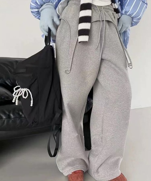 STAY MOTION（ステイモーション）の「【WEB限定】レイヤードスウェットパンツ［韓国ファッション カジュアル］（スウェットパンツ・レディース・グレー/ブラック・F）」の4枚目の写真