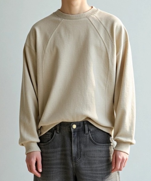 BENUSTA(ベヌスタ)の「A'GEM/9 × .kom 『BENUSTA /ベヌスタ』RAGLAN BASIC SWEAT/ラグランベーシックスウェット(スウェット・メンズ・ブラック/ベージュ/グレー・XL)」の3枚目の写真