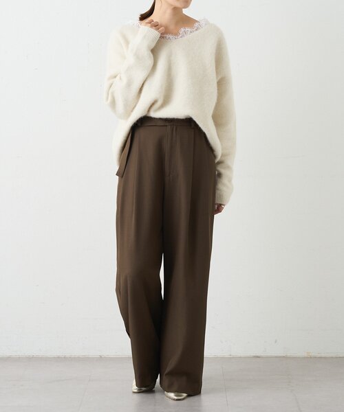 SHENERY（シーナリー）の「レースＶネックウールニット（ニット/セーター・レディース・ブラック/オフホワイト/グレー・FREE）」の4枚目の写真