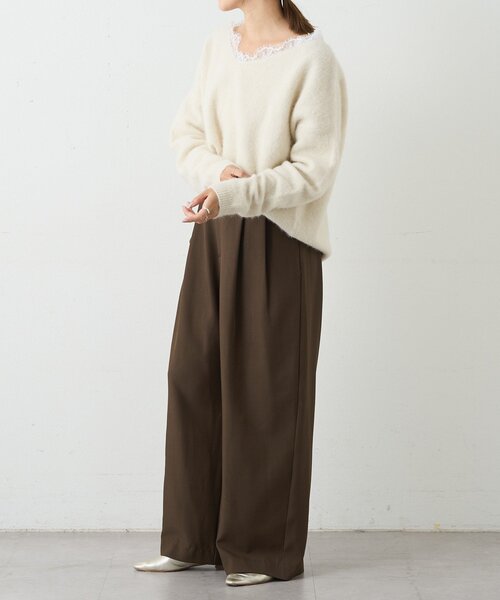 SHENERY（シーナリー）の「レースＶネックウールニット（ニット/セーター・レディース・ブラック/オフホワイト/グレー・FREE）」の5枚目の写真