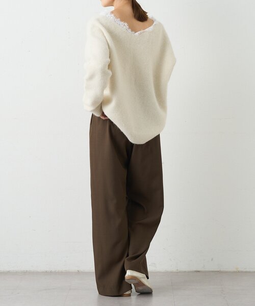 SHENERY（シーナリー）の「レースＶネックウールニット（ニット/セーター・レディース・ブラック/オフホワイト/グレー・FREE）」の6枚目の写真