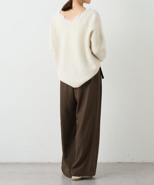 SHENERY（シーナリー）の「レースＶネックウールニット（ニット/セーター・レディース・ブラック/オフホワイト/グレー・FREE）」の7枚目の写真