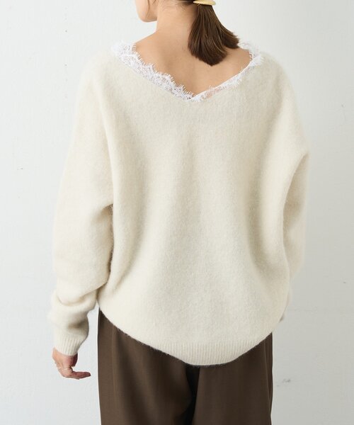 SHENERY（シーナリー）の「レースＶネックウールニット（ニット/セーター・レディース・ブラック/オフホワイト/グレー・FREE）」の12枚目の写真